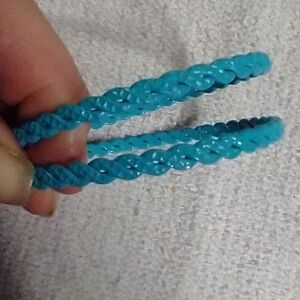 Pair of turquoise blue twisted wire bangle bracelets